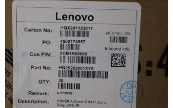 Lenovo 5CB1R08085 COVER A Cover H 83J1_Luna Grey_LCD_IR