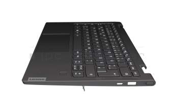 Teclado incl. topcase DE (alemán) gris/canaso con retroiluminacion original para Lenovo Yoga C640-13IML (81UE)