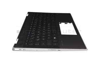 Teclado incl. topcase DE (alemán) negro/negro con retroiluminacion original para HP Pavilion x360 14-dh0900